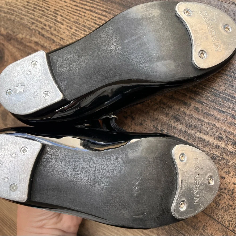 Danskin Girls Black Patent Mary Janes Tap Shoes with Velcro Strap
